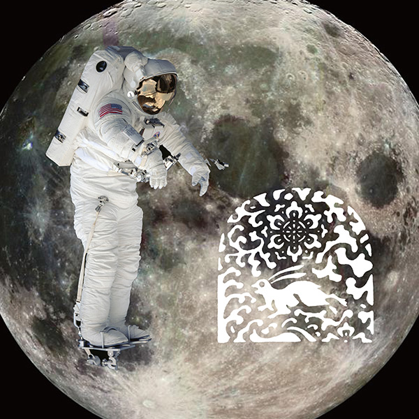 Hanausagi flower & rabbit pattern + moon + Hanausagi astronaut + moon + astronaut